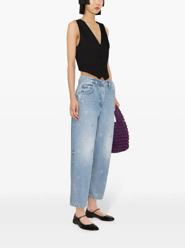 MSGM crystal embellished mid rise Cropped Jeans Blue FARFETCH PT