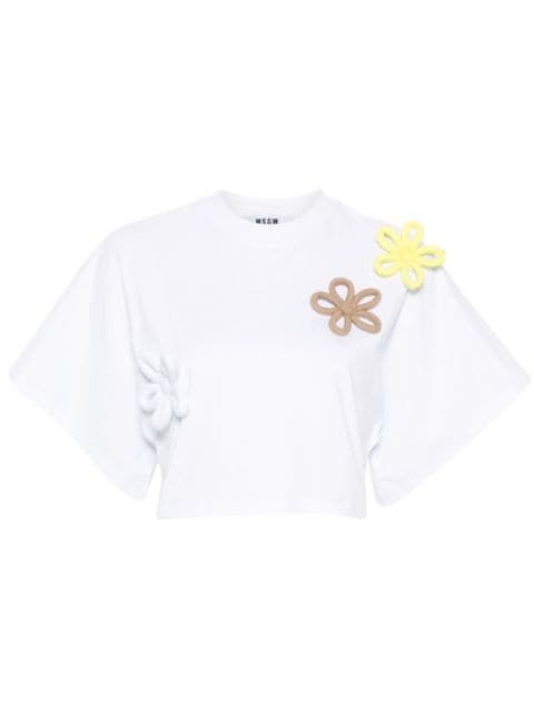 MSGM floral-appliqué cropped T-shirt