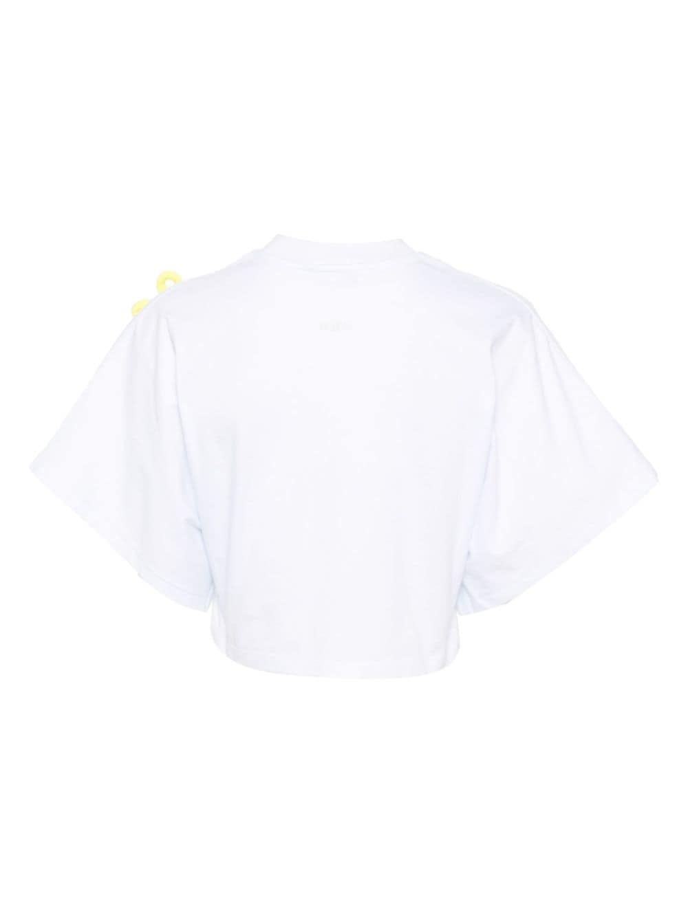 Shop Msgm Floral-appliqué Cropped T-shirt In White