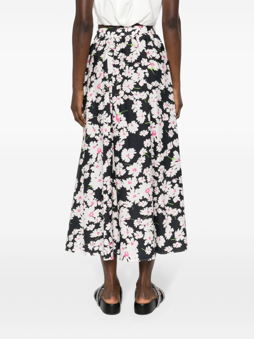 Shop Msgm Floral-print Midi Skirt In Black