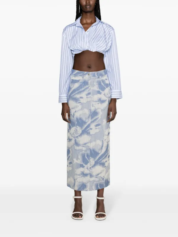 MSGM pattern-jacquard Denim Maxi Skirt | Blue | FARFETCH