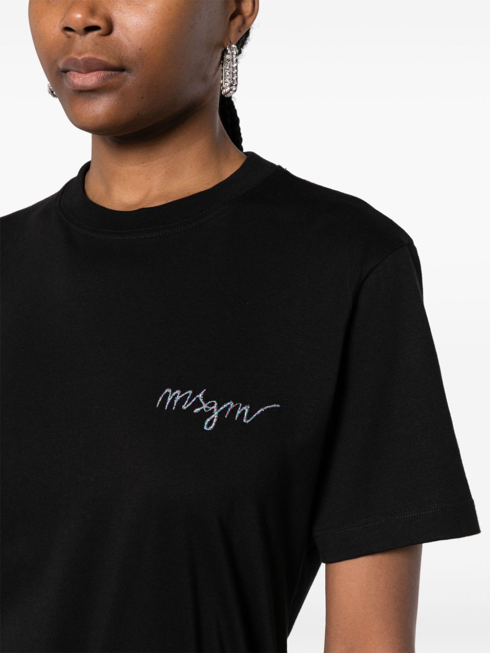 Shop Msgm Logo-embroidered T-shirt In Black