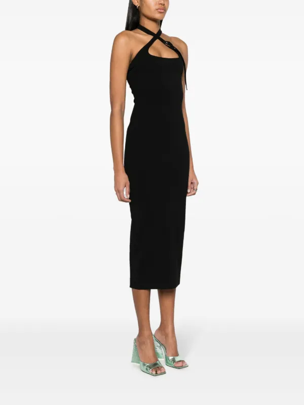 The Attico decorative-buckle Halterneck Dress | Black | FARFETCH