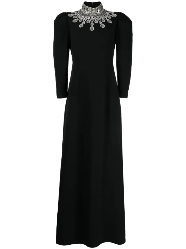 Andrew Gn Crystal-embellished Puff-sleeves Dress - Black Andrew Gn Crystal-embellished Puff-sleeves Dress - Black