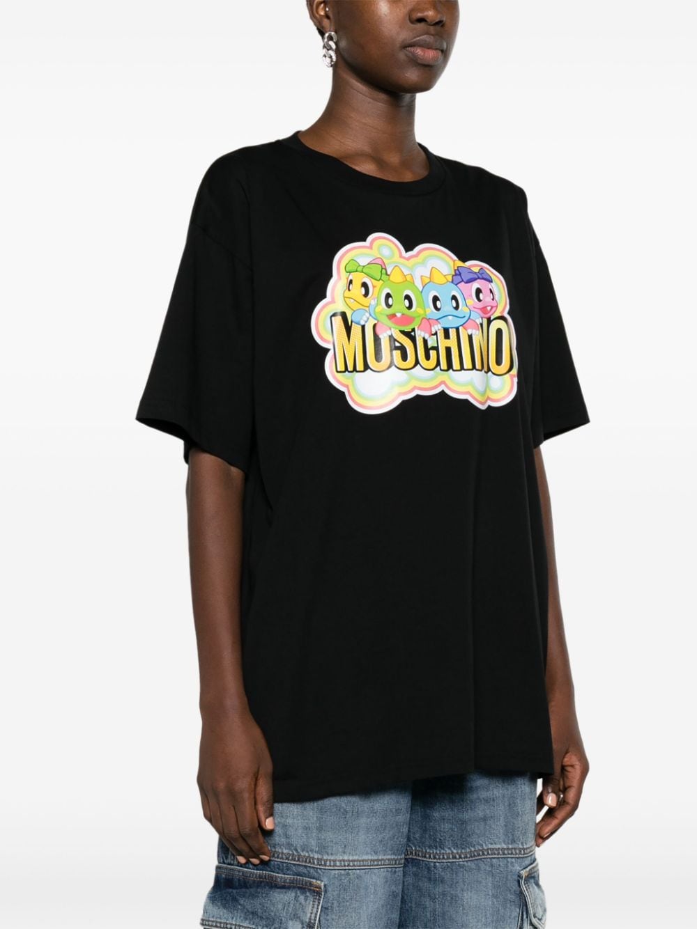 Shop Moschino Cartoon-print Organic-cotton T-shirt In Black