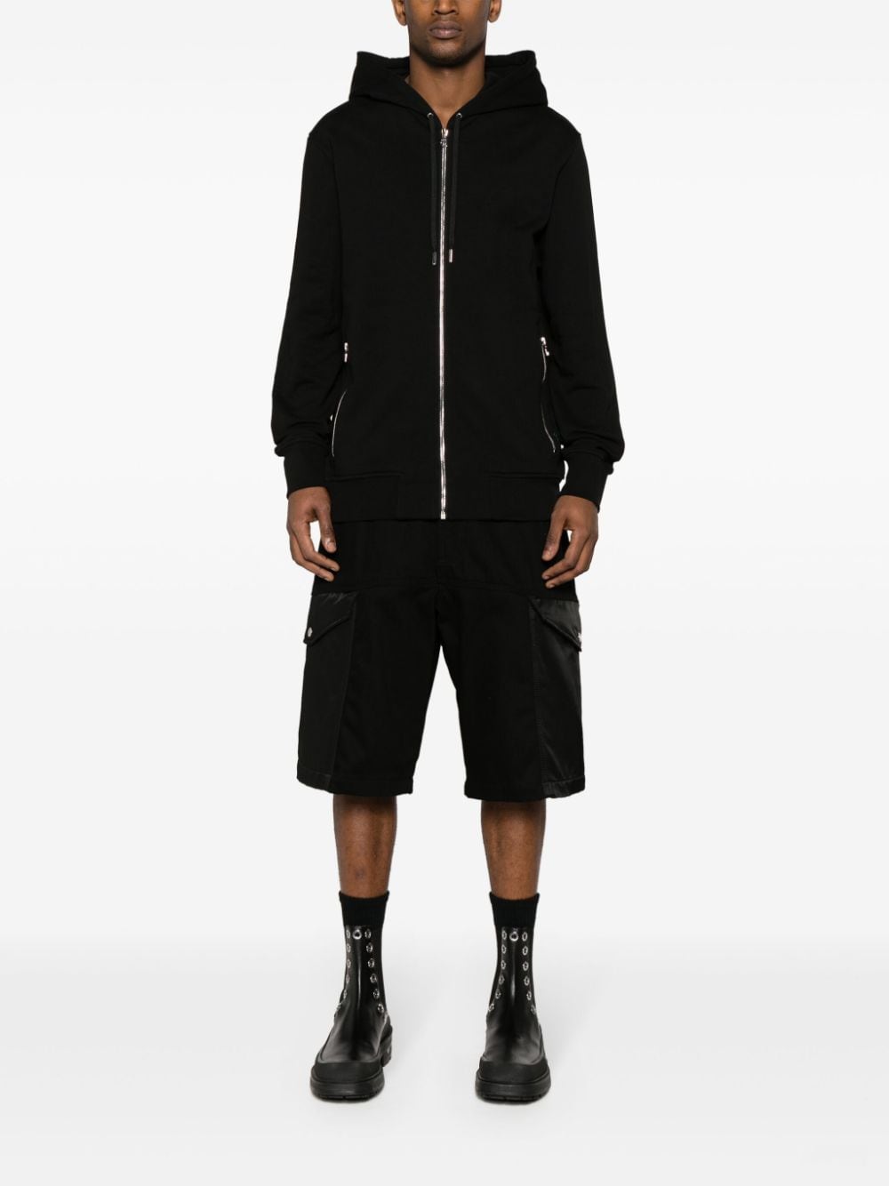 Alexander McQueen Seal-embroidered zip-up cotton hoodie - Zwart