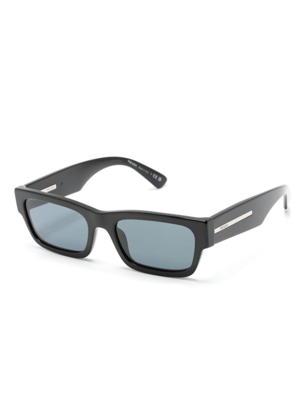 Shop Prada Logo-engraved Rectangle-frame Sunglasses In Black