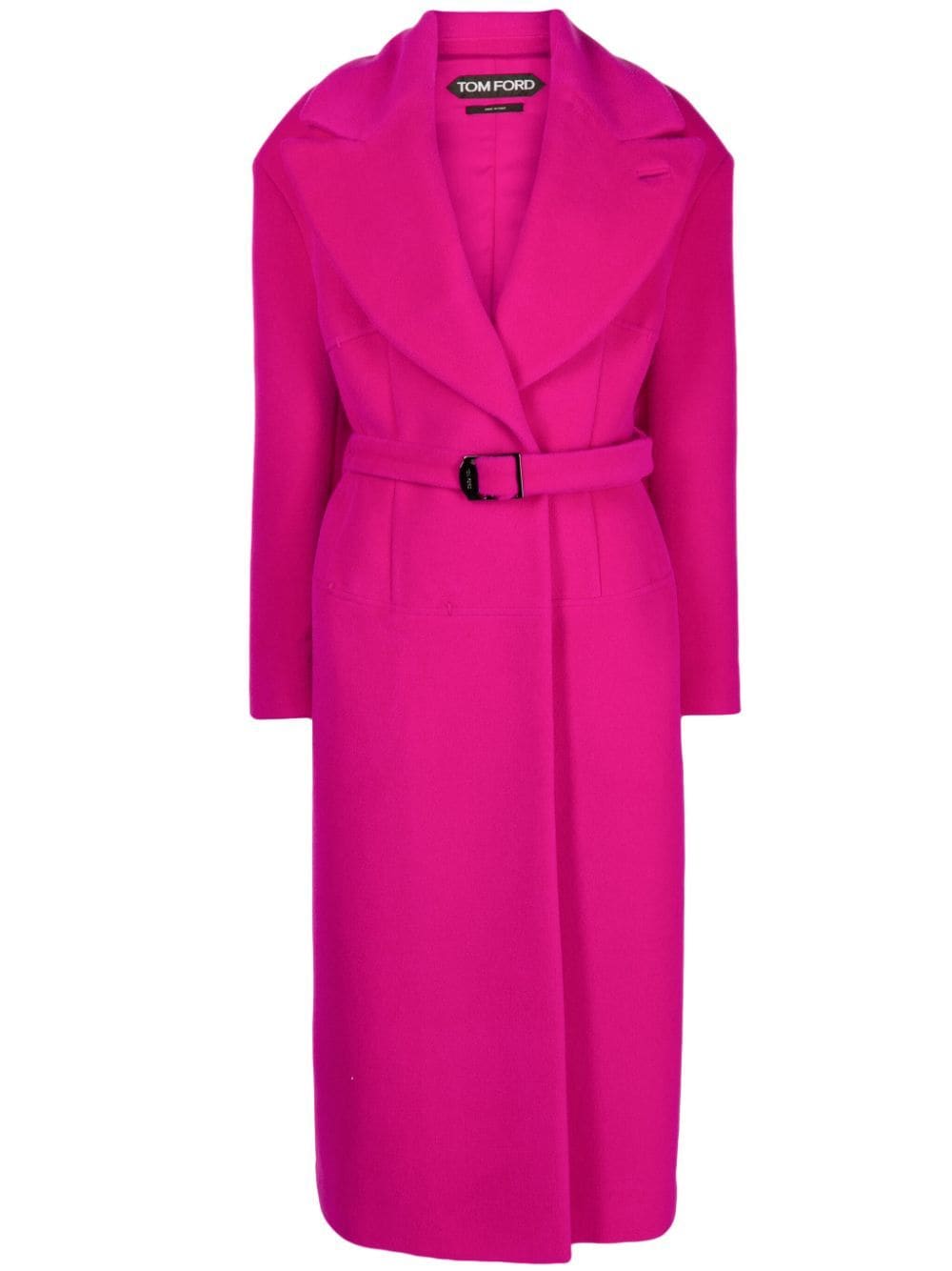 Tom Ford Faux-fur Belted Coat In Pink