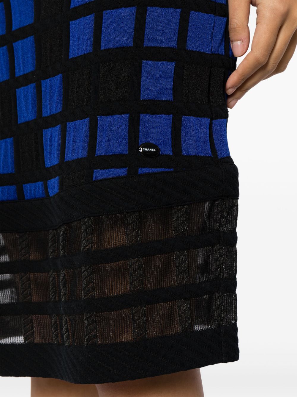 Pre-owned Chanel Checked Knitted Midi Skirt In Blue