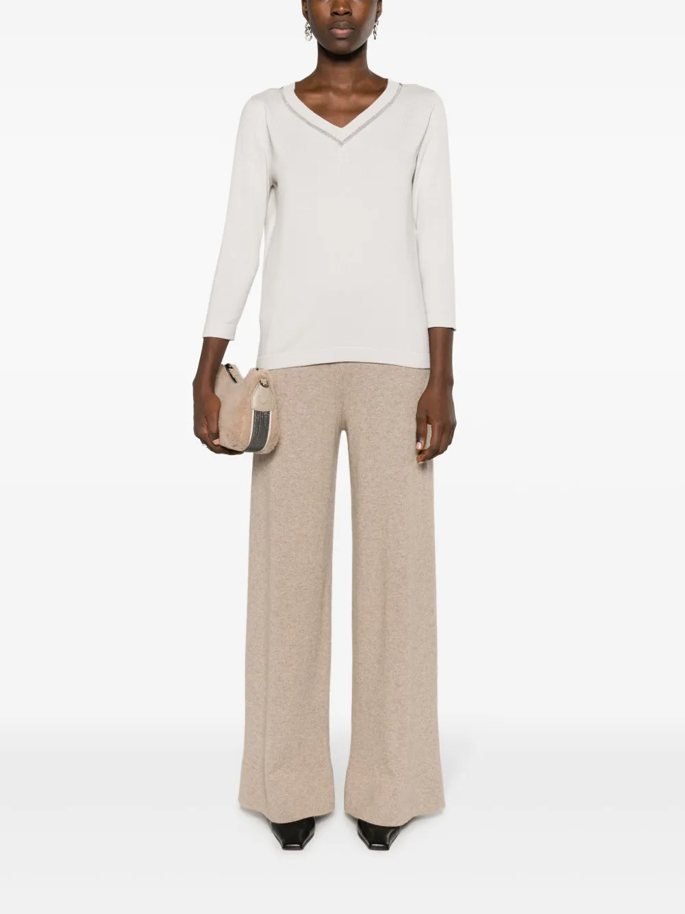 Fabiana Filippi wide-leg ribbed-knit trousers - Bruin