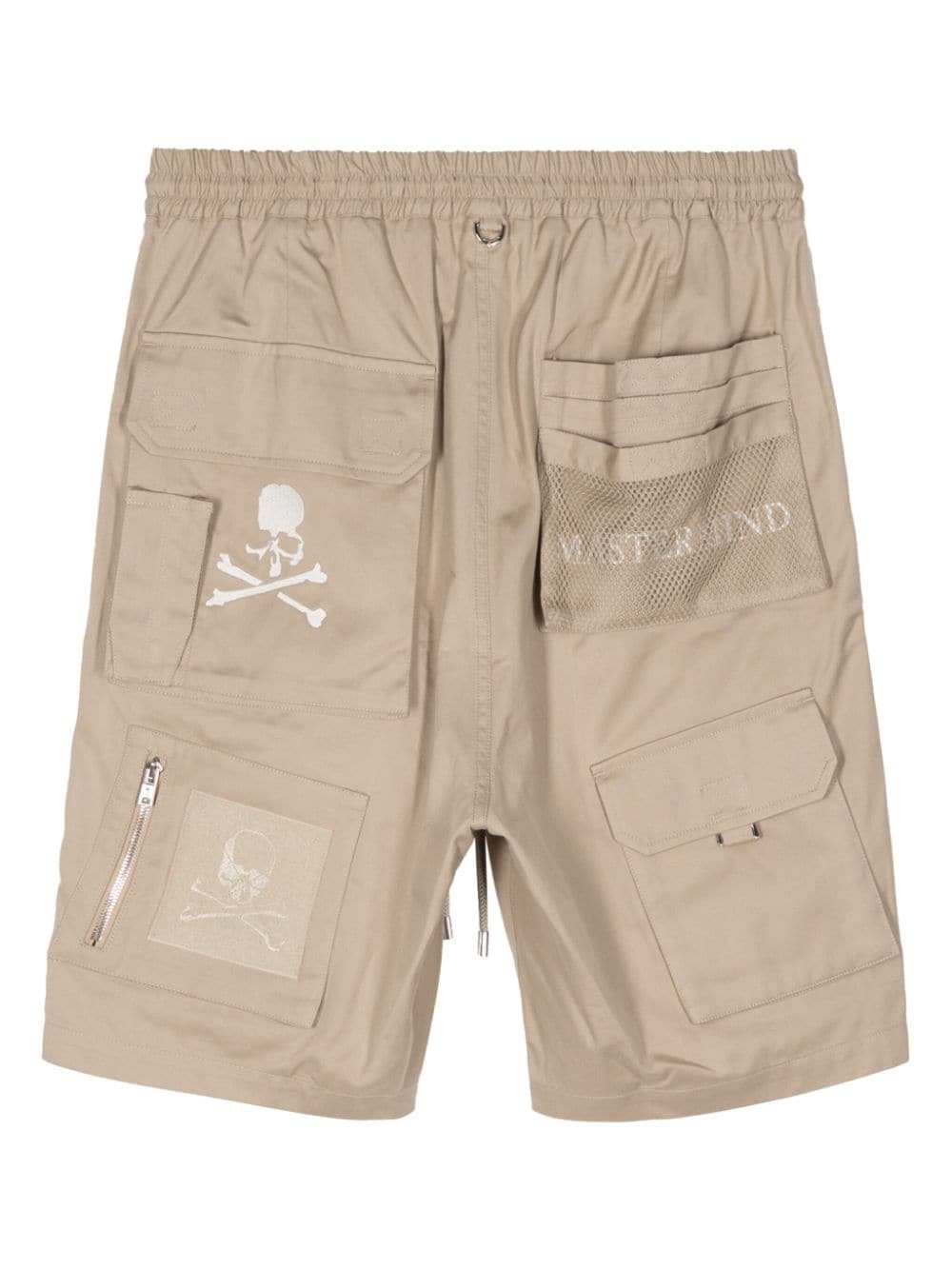 Shop Mastermind Japan Skull-embroidered Cotton Cargo Shorts In Brown