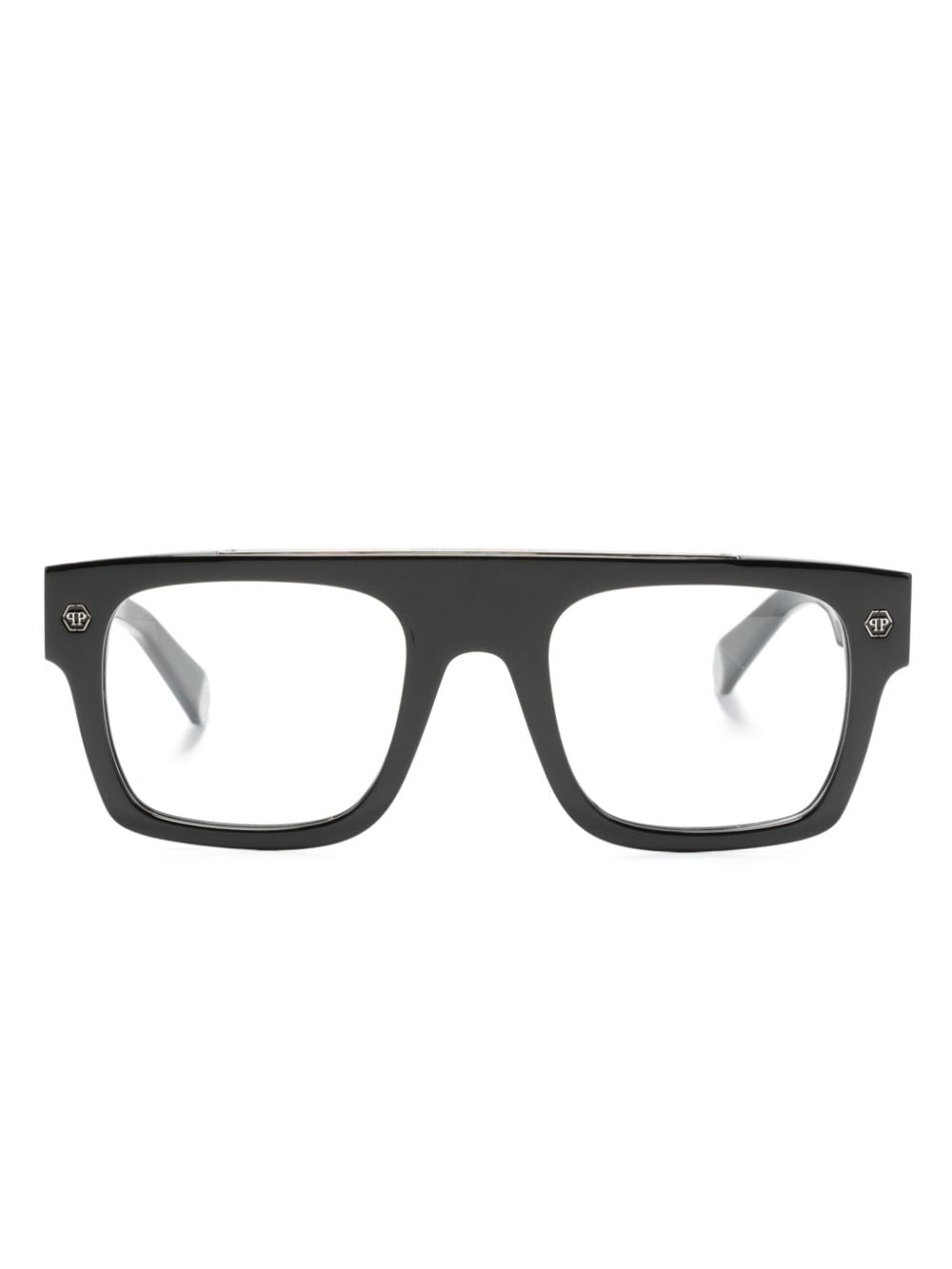Philipp Plein Logo雕刻方形镜框太阳眼镜 In Black