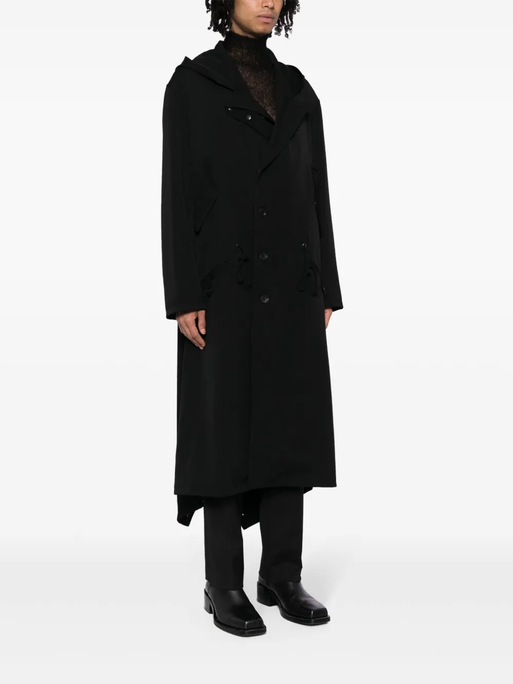 Yohji Yamamoto Wollen trenchcoat met gekerfde revers Zwart