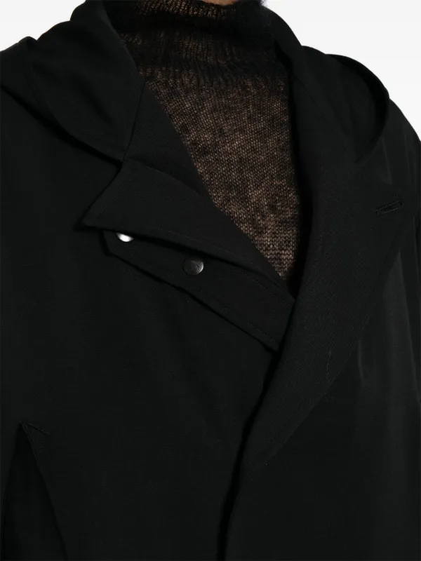 Yohji Yamamoto notched-lapels Wool Trench Coat | Black Yohji Yamamoto notched-lapels Wool Trench Coat | Black