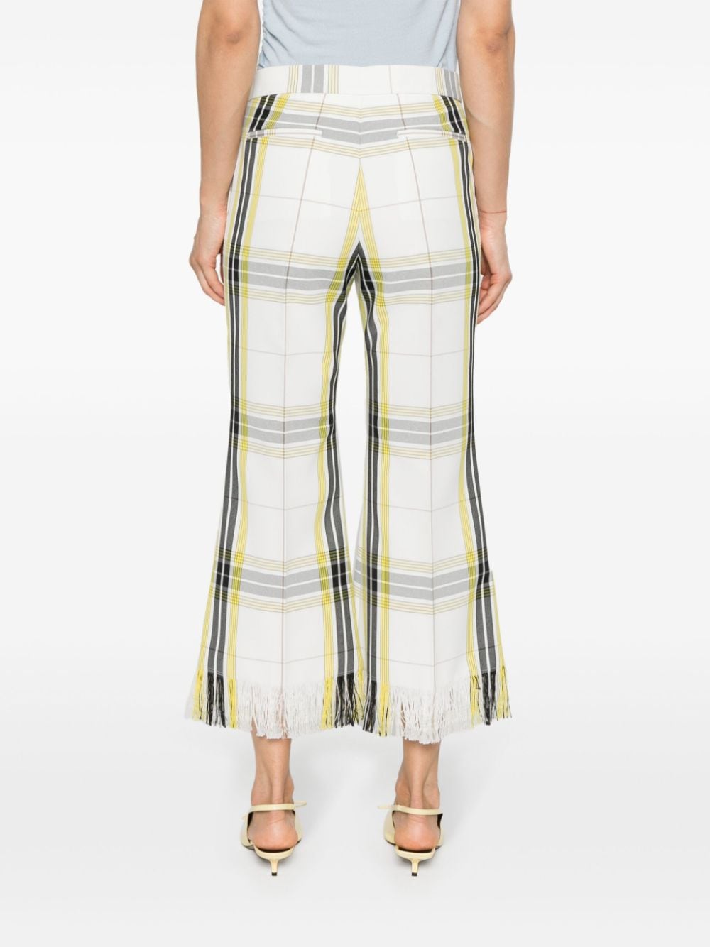 Shop Msgm Plaid Cropped Flared Trousers In Weiss