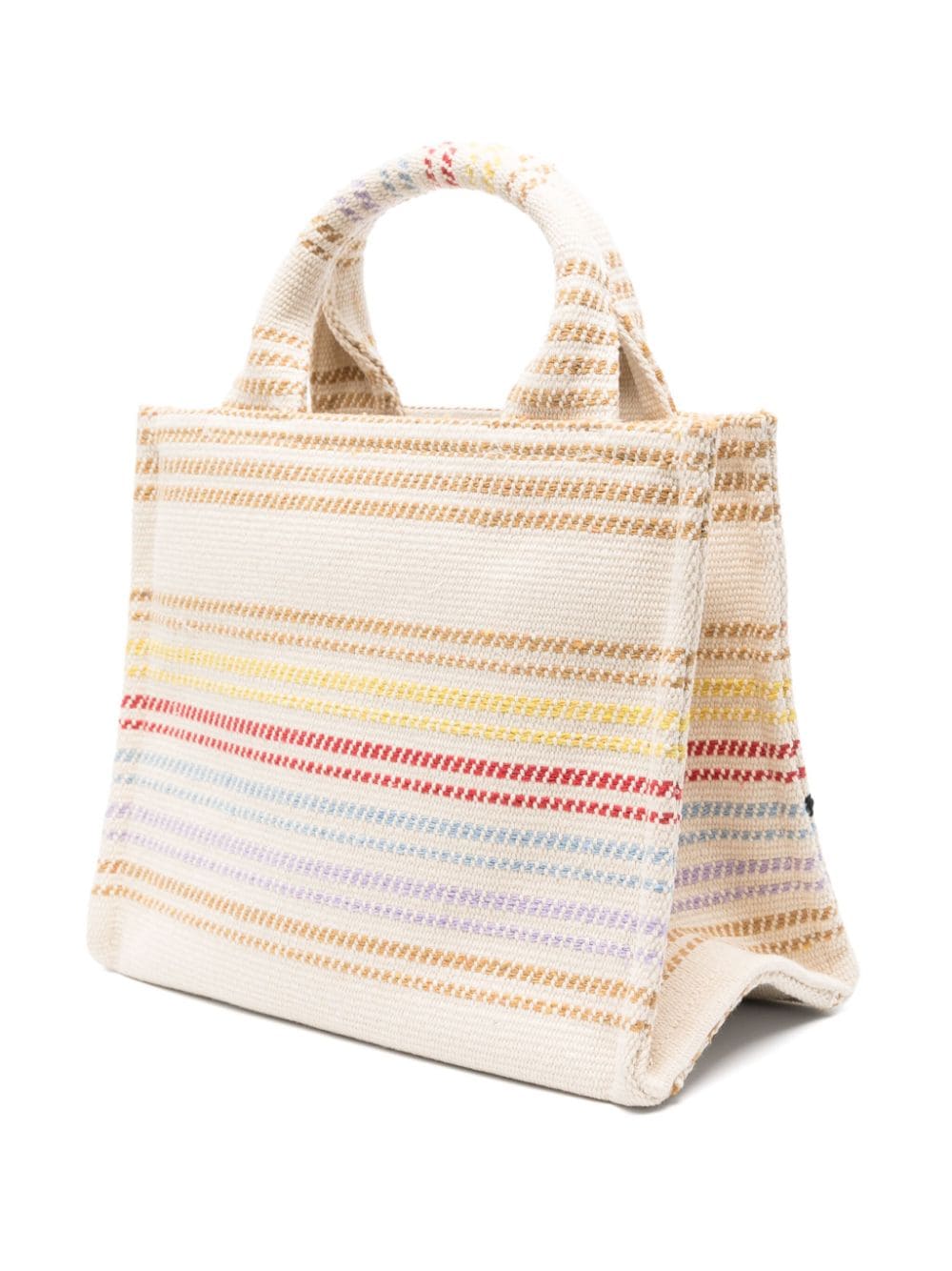 Shop Msgm Logo-embroidered Striped Tote Bag In Neutrals