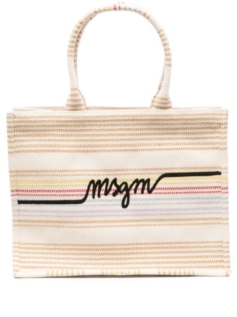 MSGM logo-embroidered striped tote bag