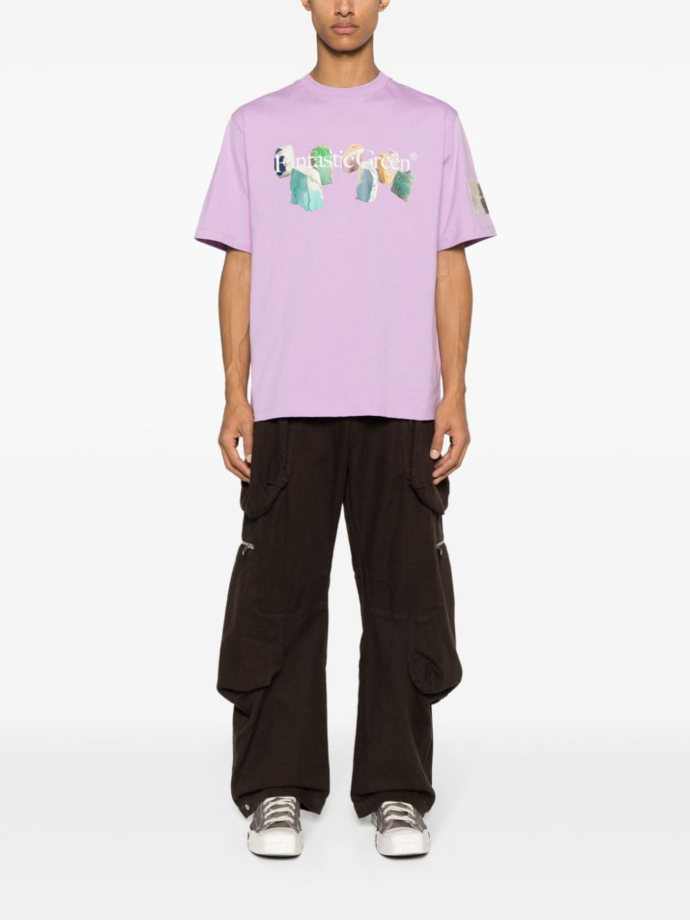 Shop Msgm Slogan-print Organic-cotton T-shirt In Purple