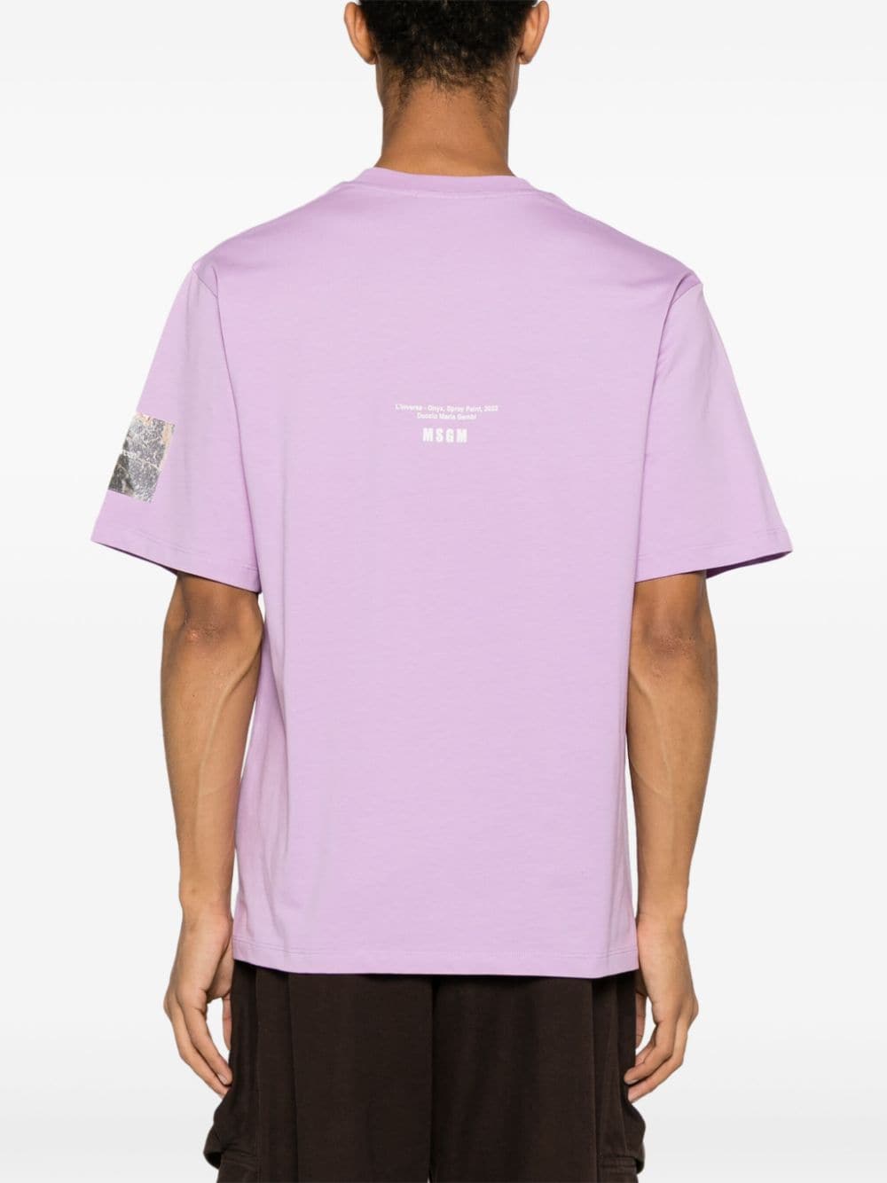 Shop Msgm Slogan-print Organic-cotton T-shirt In Purple