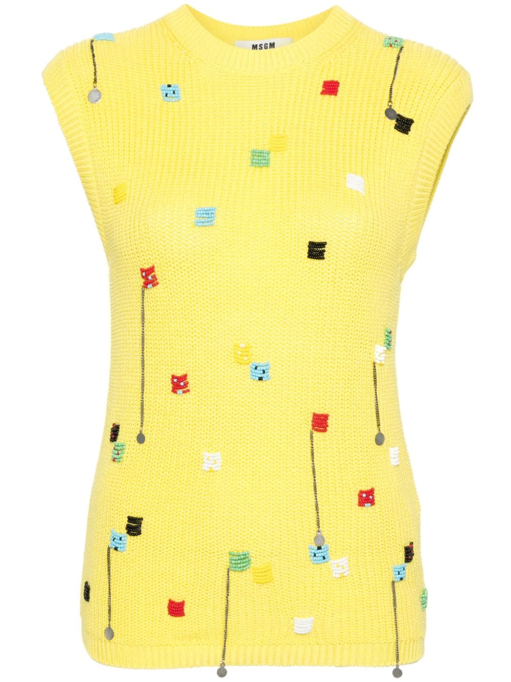 Msgm Bead Embellished Chevron-knit Top In Yellow