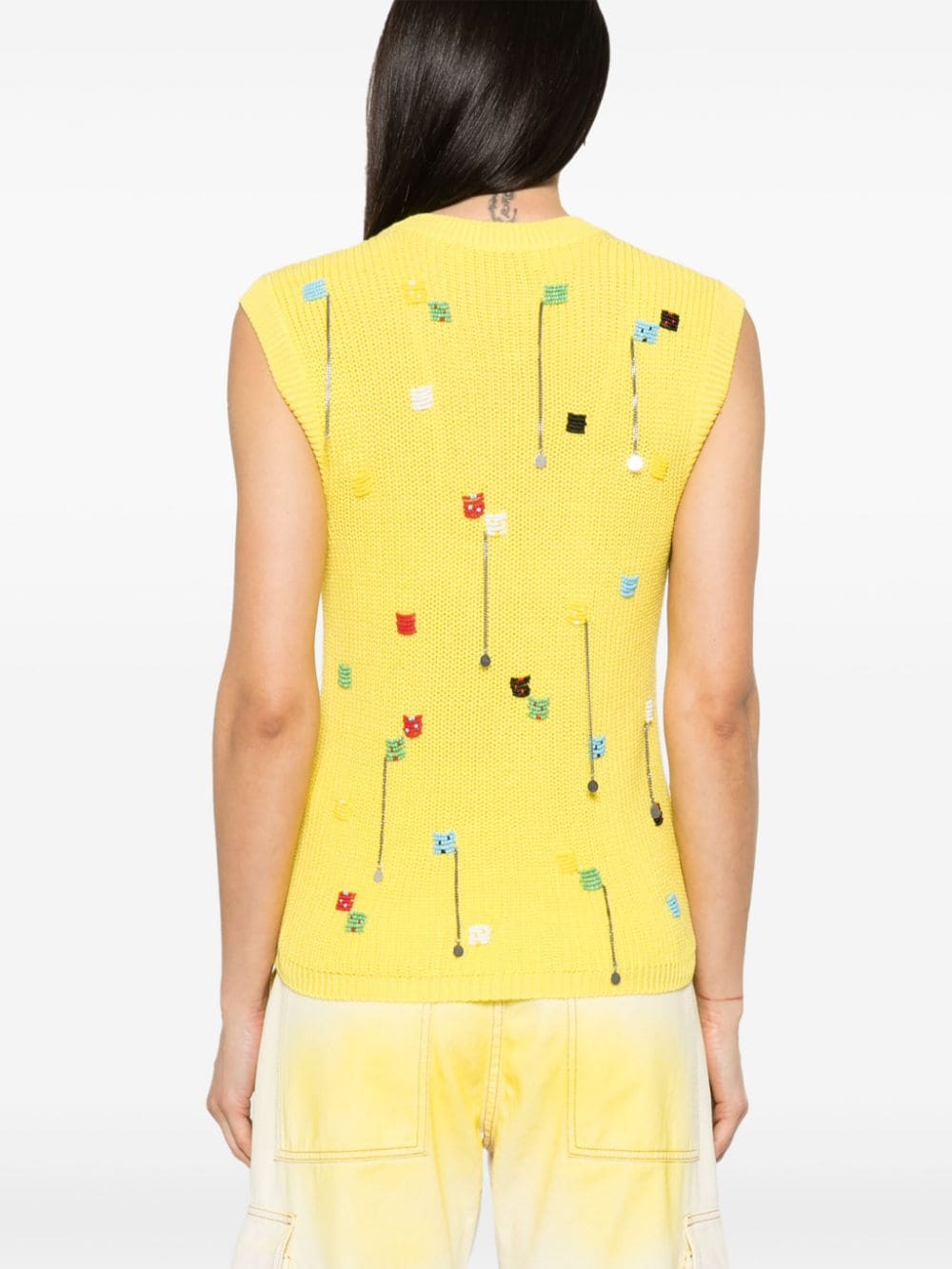 Shop Msgm Bead Embellished Chevron-knit Top In Yellow
