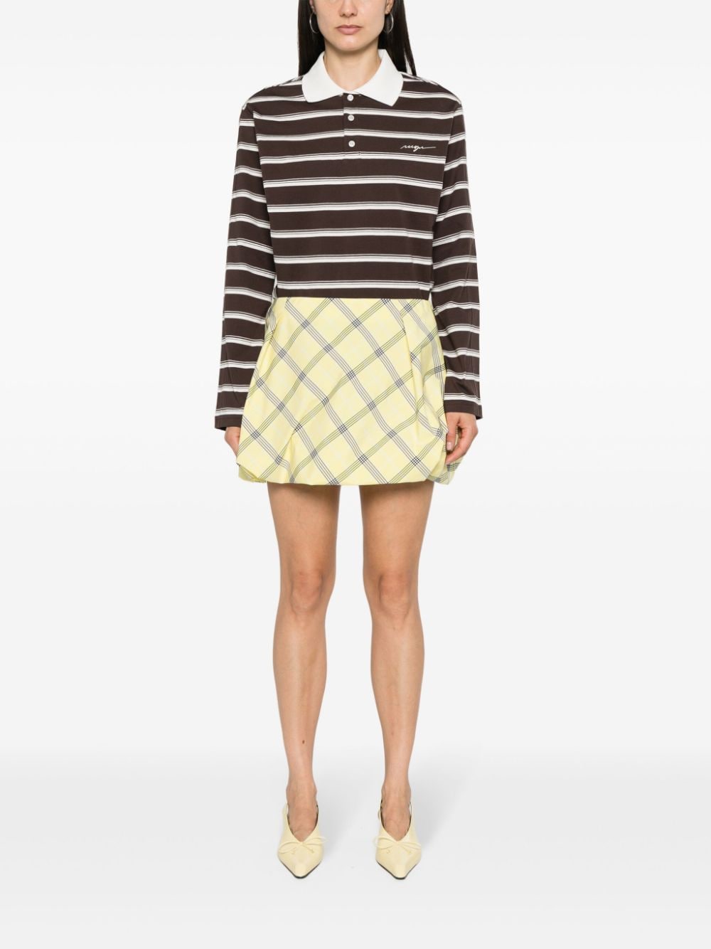 Shop Msgm Check-pattern Skirt In Yellow