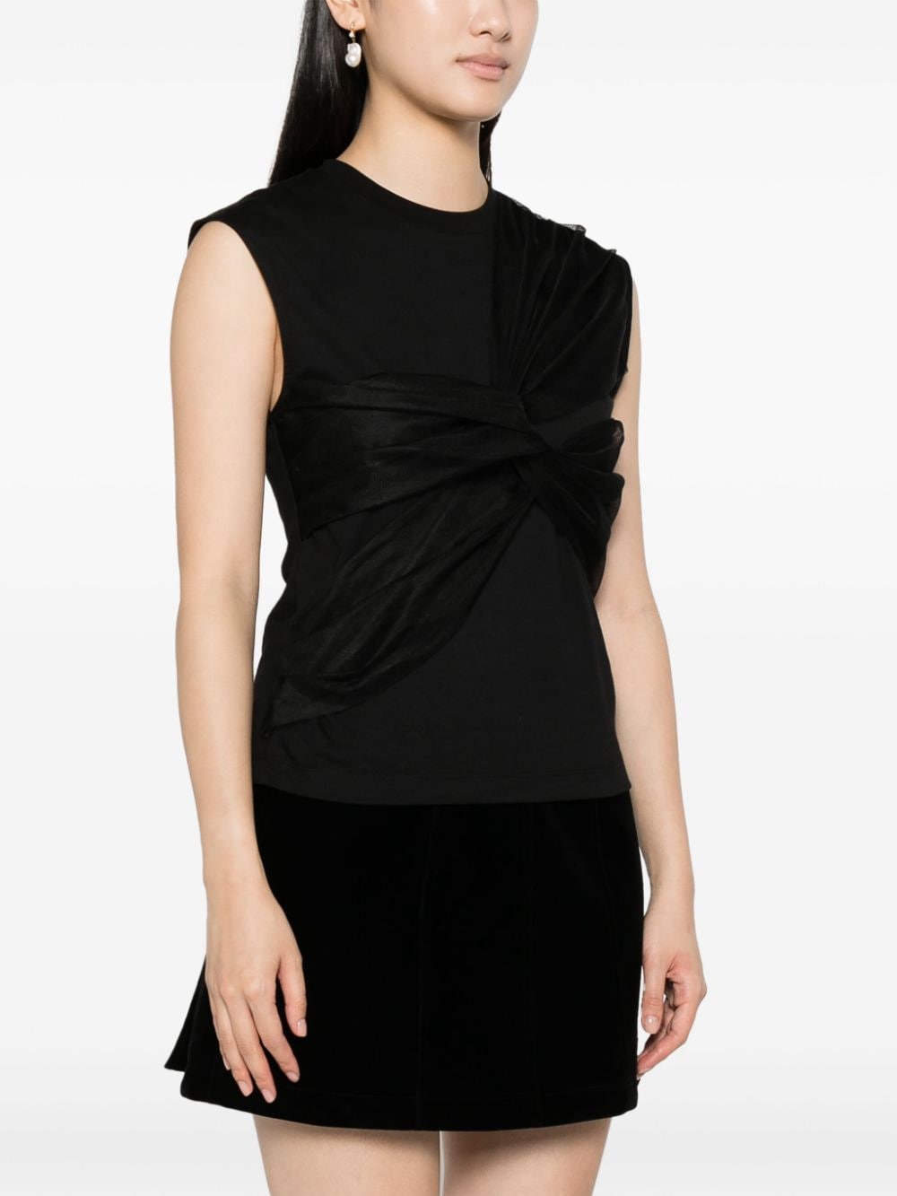 Shop Msgm Crew Neck Bow-detailed Cotton T-shirt In Black