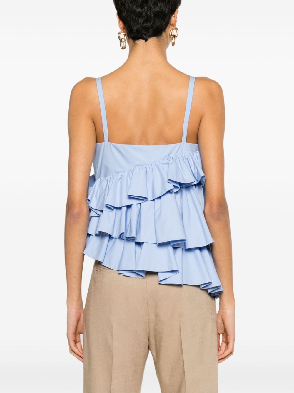 Shop Msgm Ruffled-detailed Cotton Tank Top In Blue