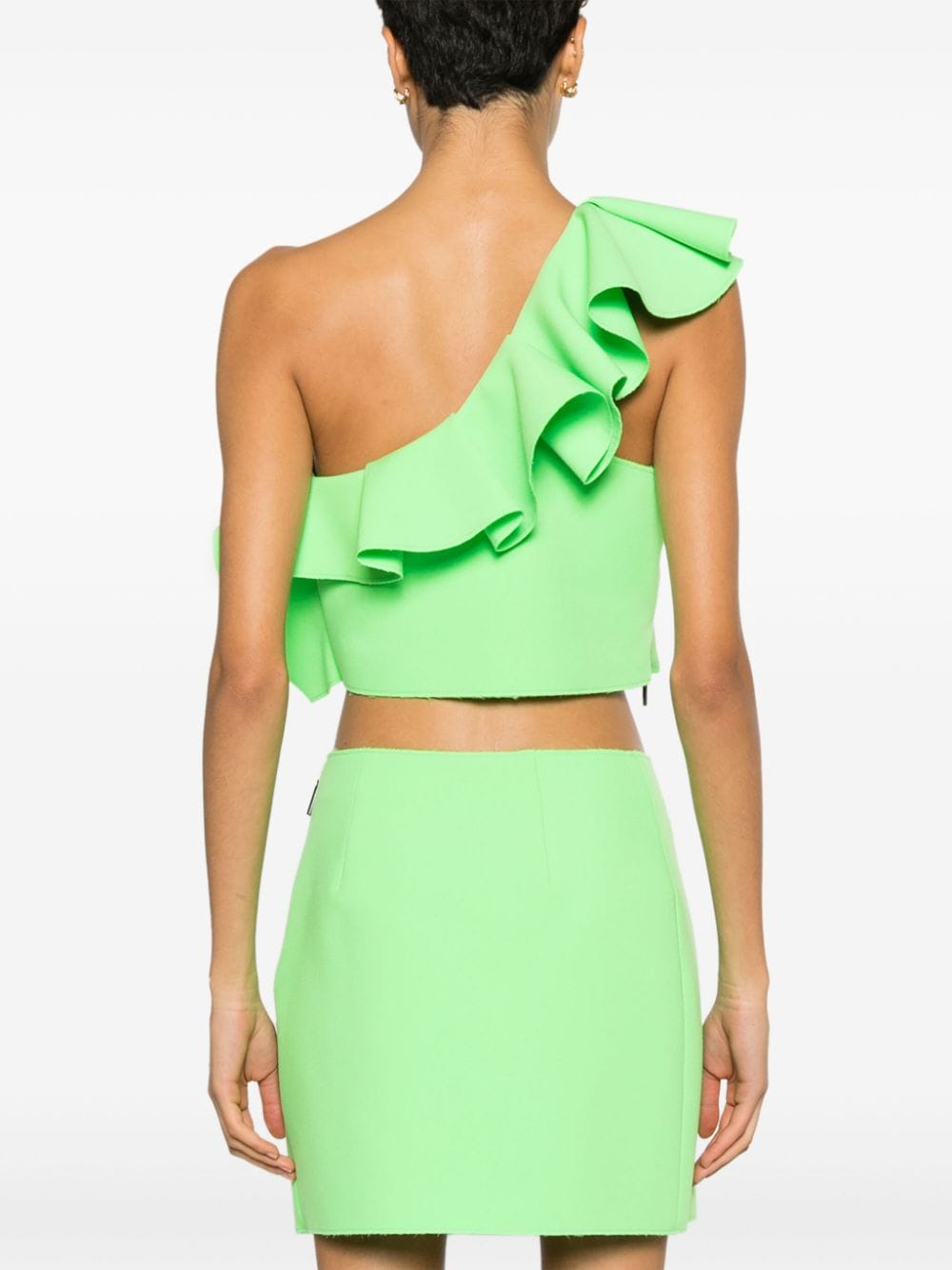 Shop Msgm Ruffle-trim One-shoulder Cady Blouse In Green