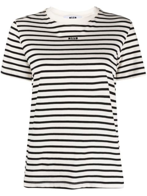 MSGM logo-embroidered striped T-shirt