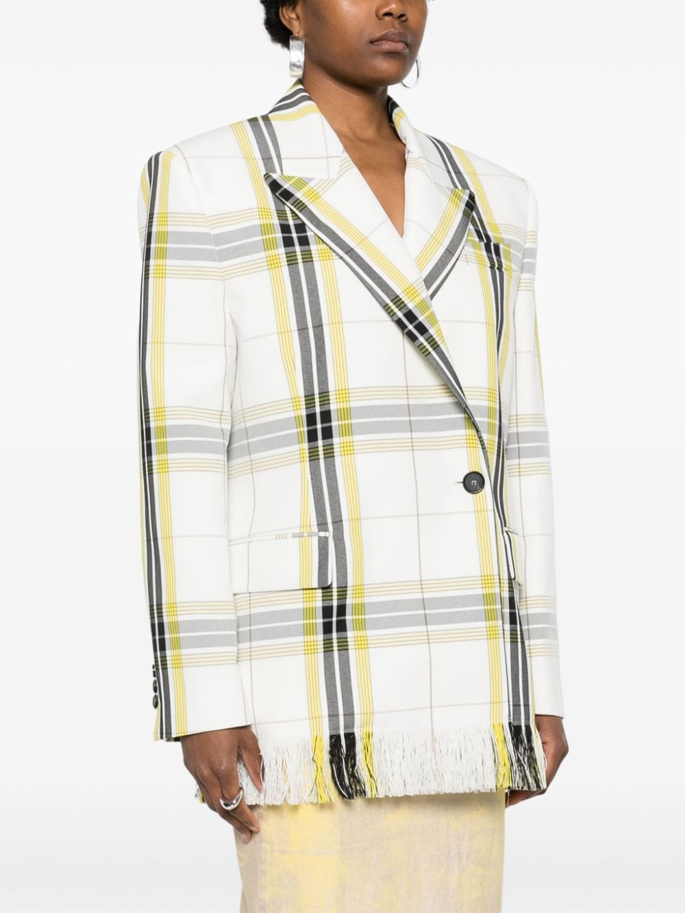 Shop Msgm Check-pattern Double-breasted Blazer In White