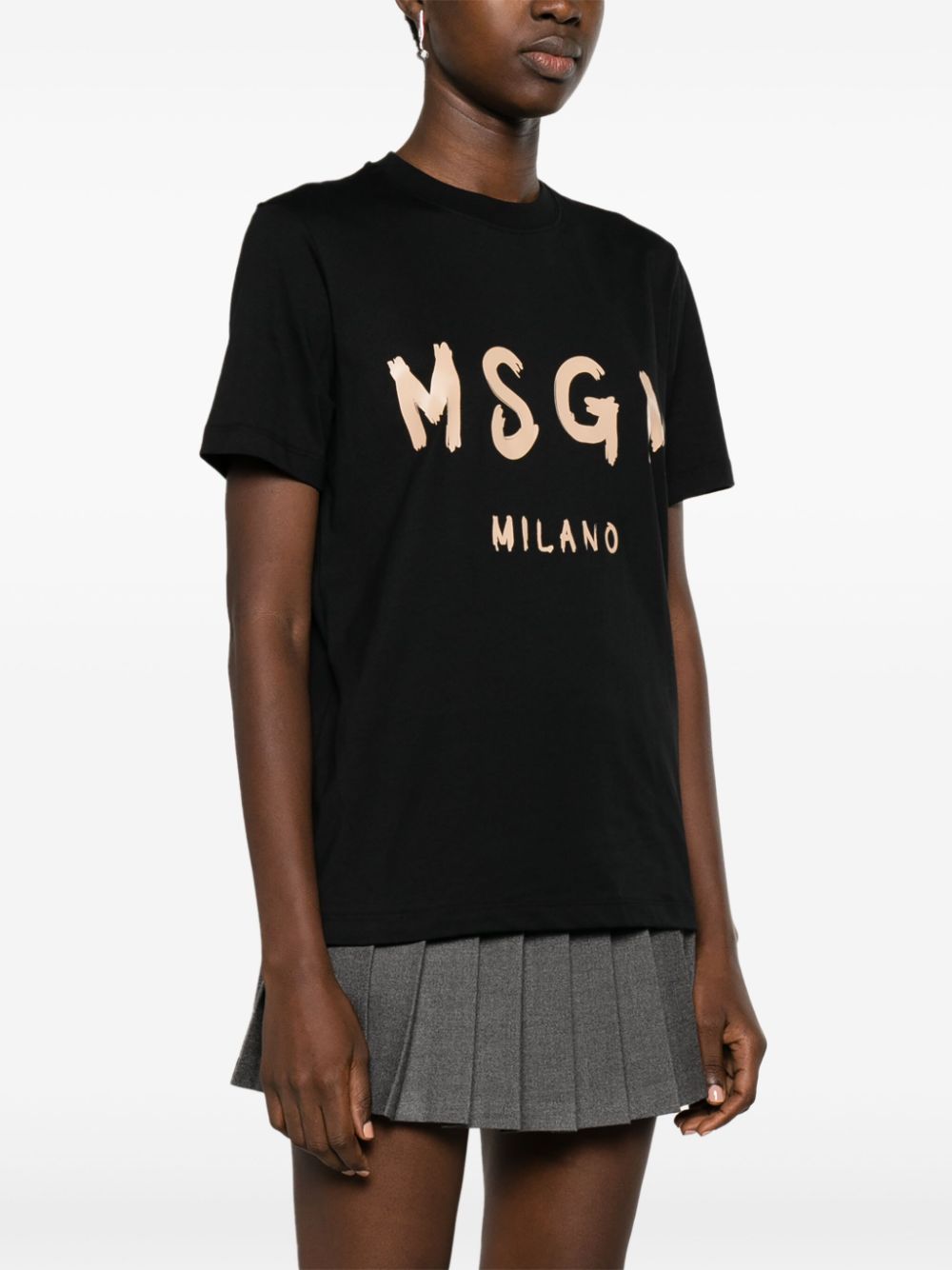 Shop Msgm Crew Neck Logo-print Cotton T-shirt In Black