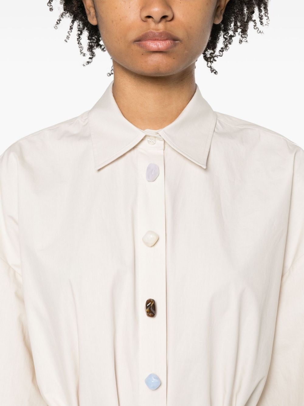 Shop Msgm Bead-embellished Cotton Dress In Neutrals
