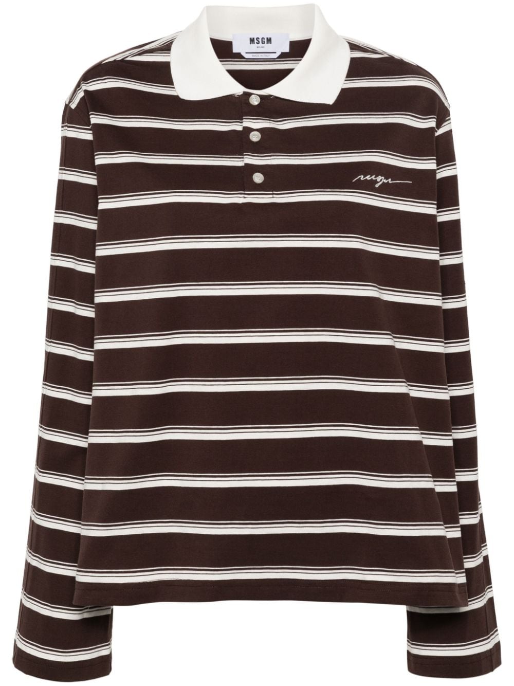 MSGM striped cotton polo top - Marrone