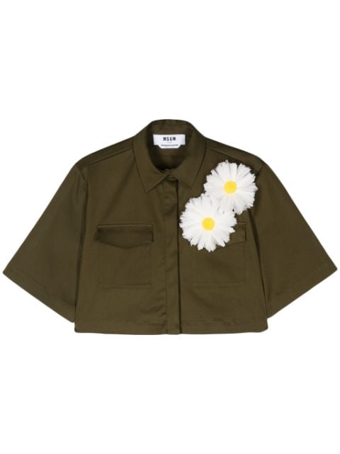 MSGM floral-appliqué cropped shirt