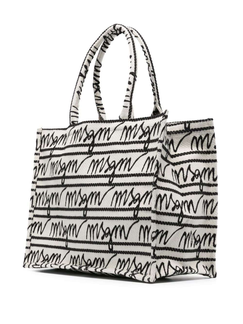 Shop Msgm Jacquard-logo Motif Tote Bag In White