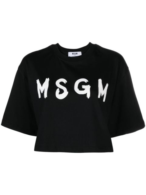 MSGM logo-print cropped cotton T-shirt