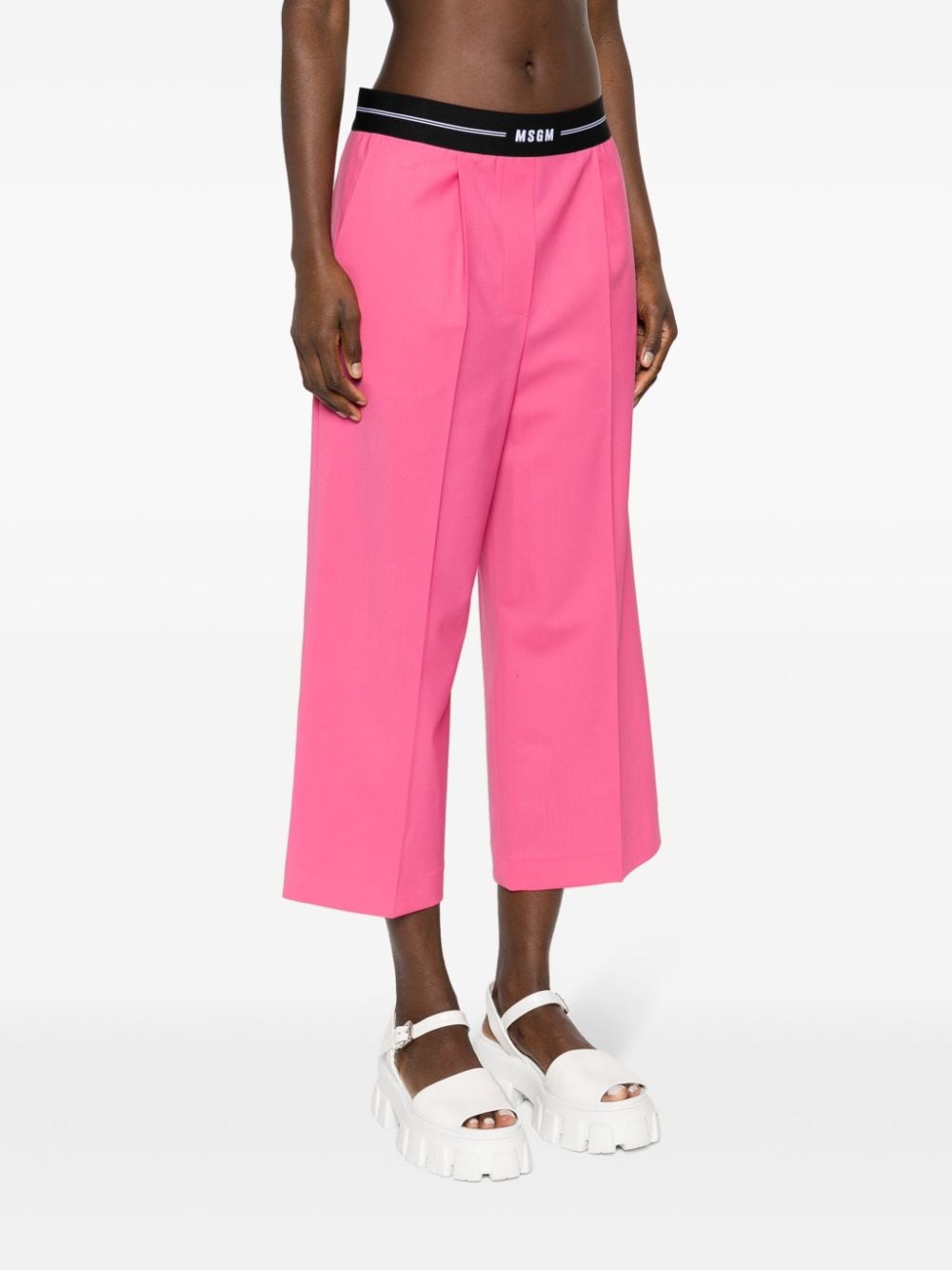 Shop Msgm Cropped Wide-leg Trousers In Pink