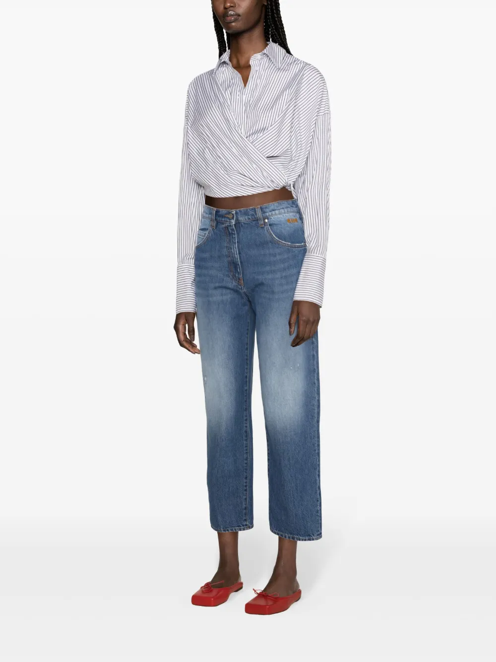 Shop Msgm Mid-rise Cropped Jeans In Blue