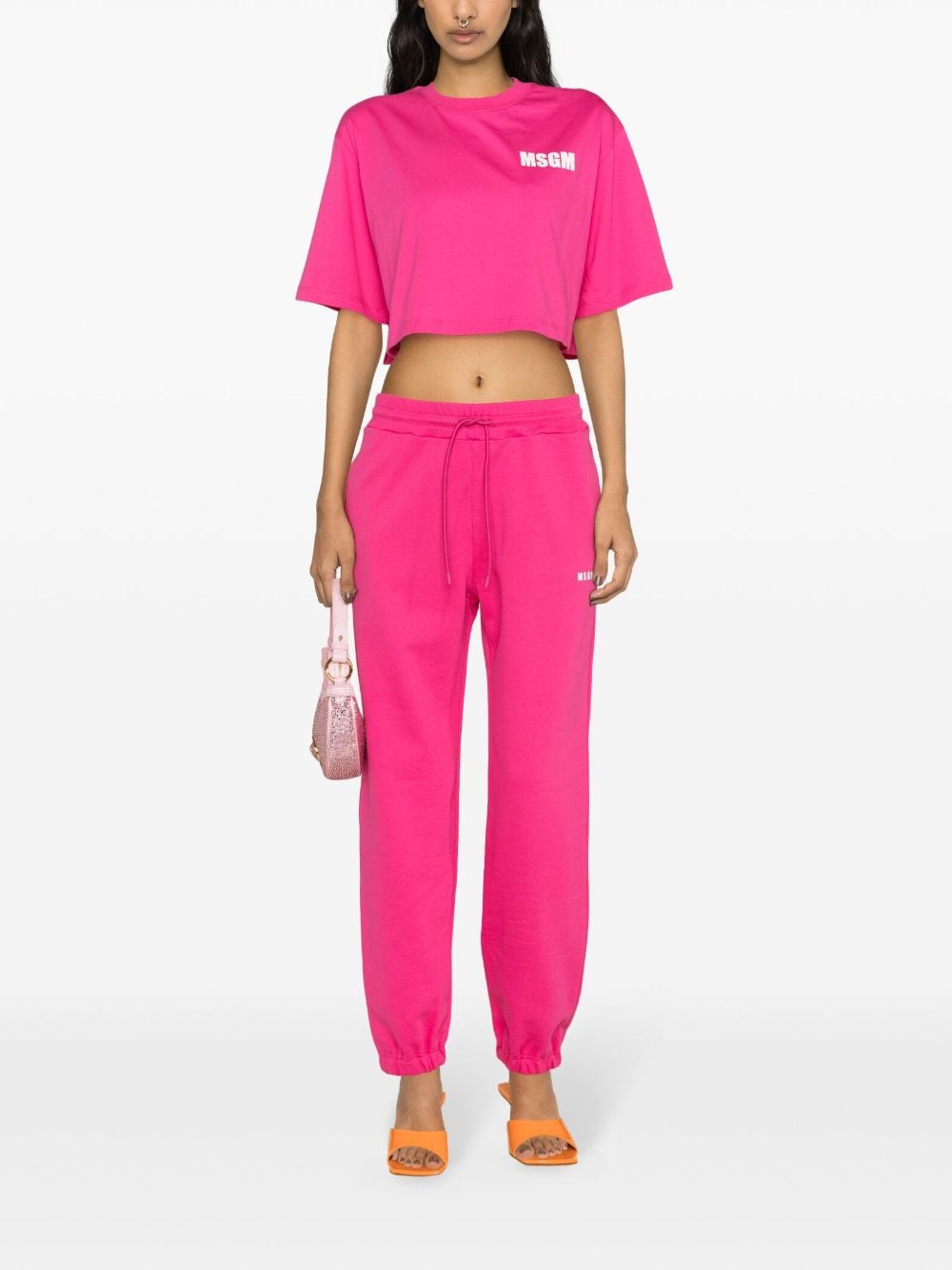 Shop Msgm Logo-print Cotton Track Pants In Pink