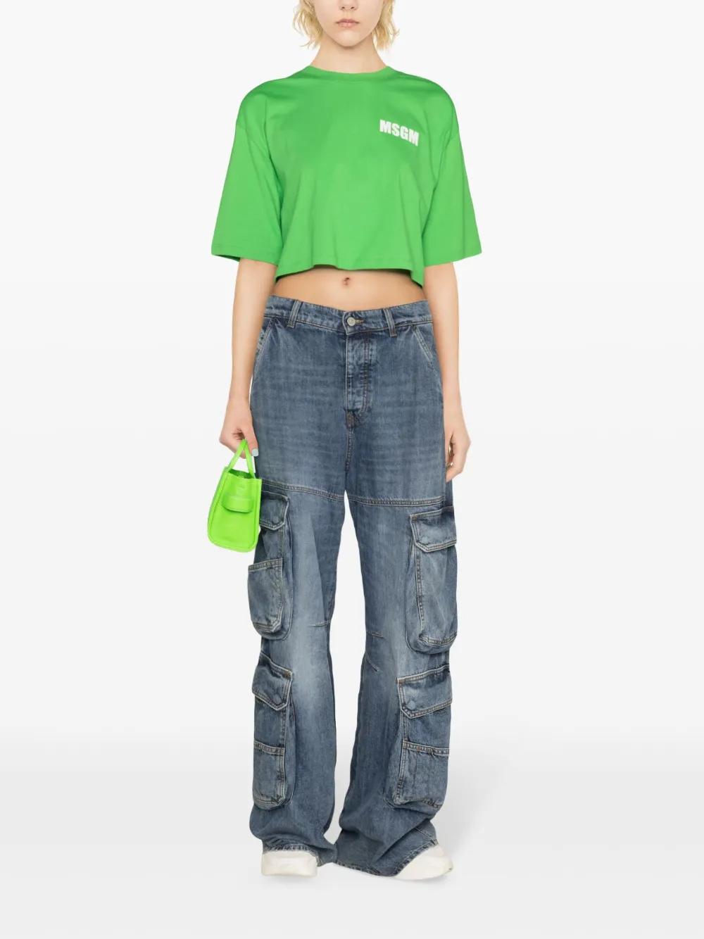MSGM Cropped T-shirt met logoprint - Groen