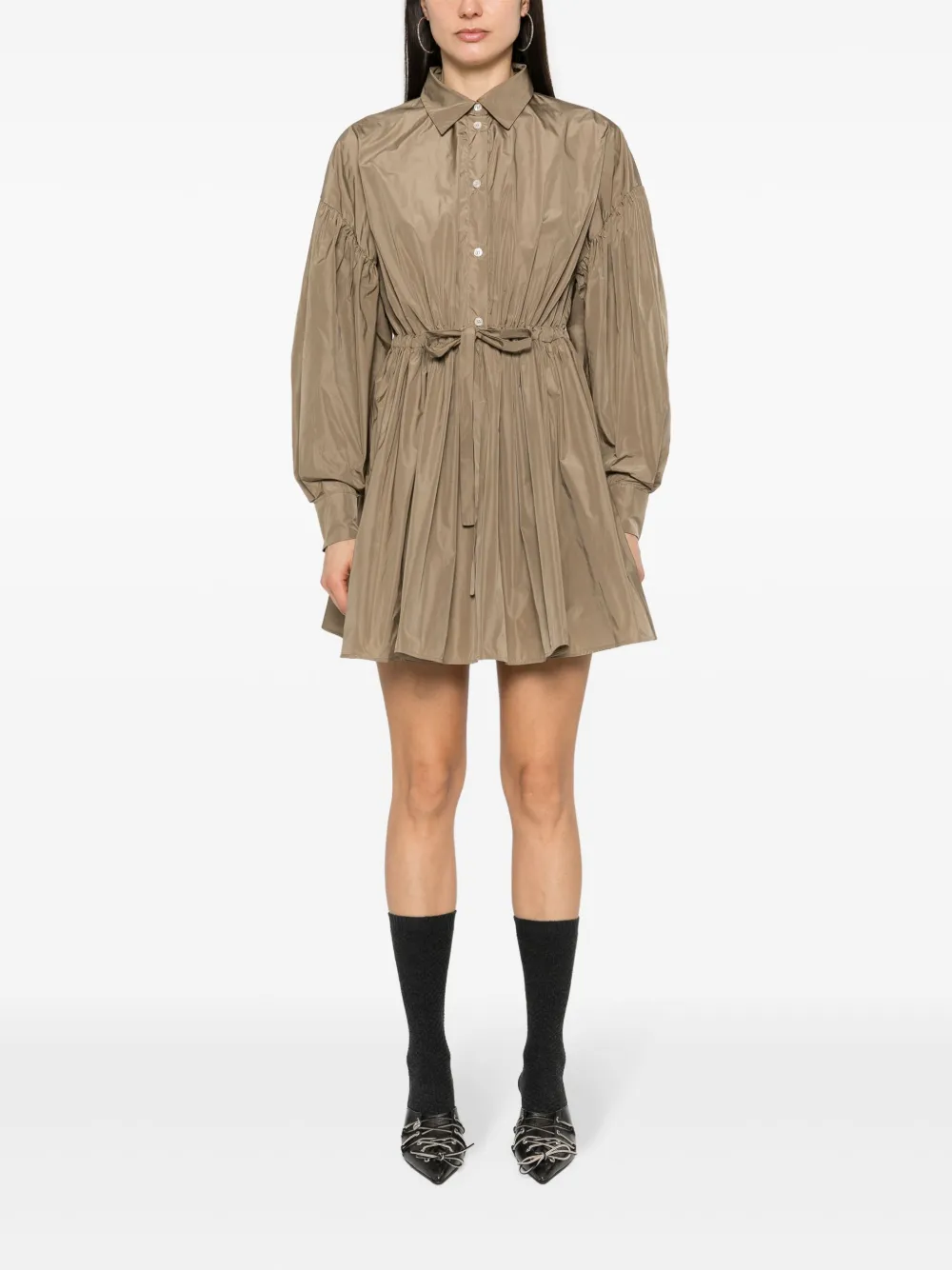 Shop Msgm Flared Mini Dress In Brown