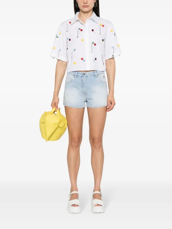 ショートパンツ MSGM Wool bermuda shorts Fuchsia 3441MDB09237200 MSGM logo-embroidered Denim Shorts | Blue | FARFETCH
