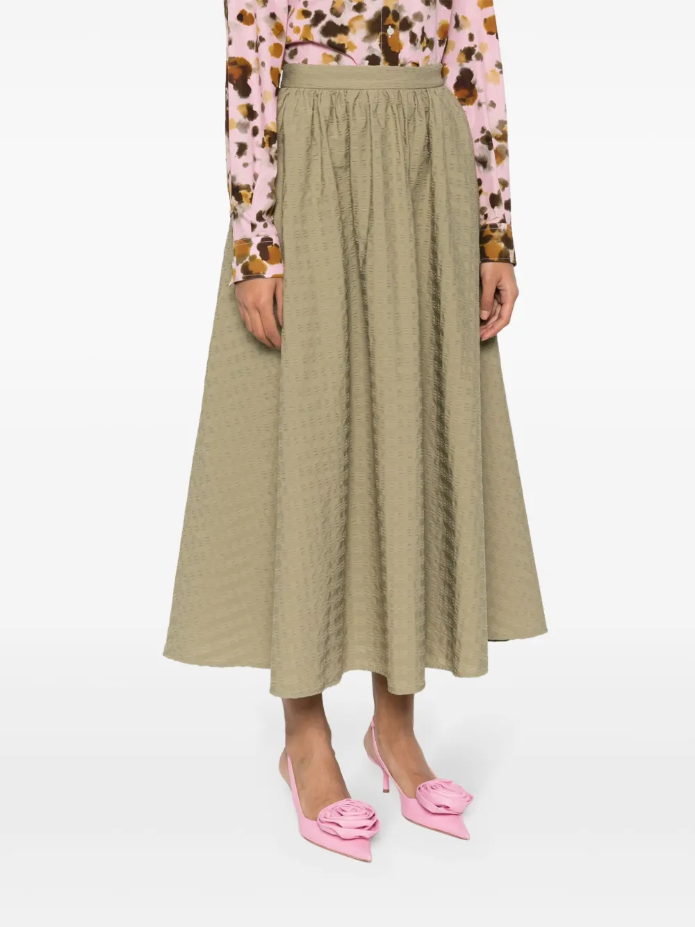 Shop Msgm Seersucker-embellished Skirt In Green