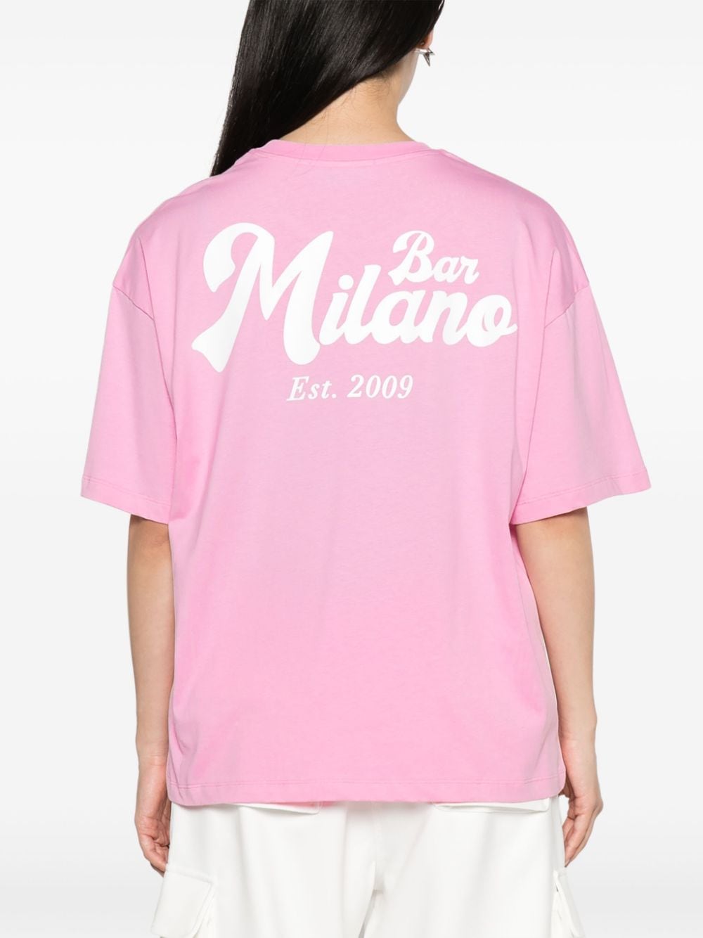 Shop Msgm Crew Neck Logo-print Cotton T-shirt In Pink