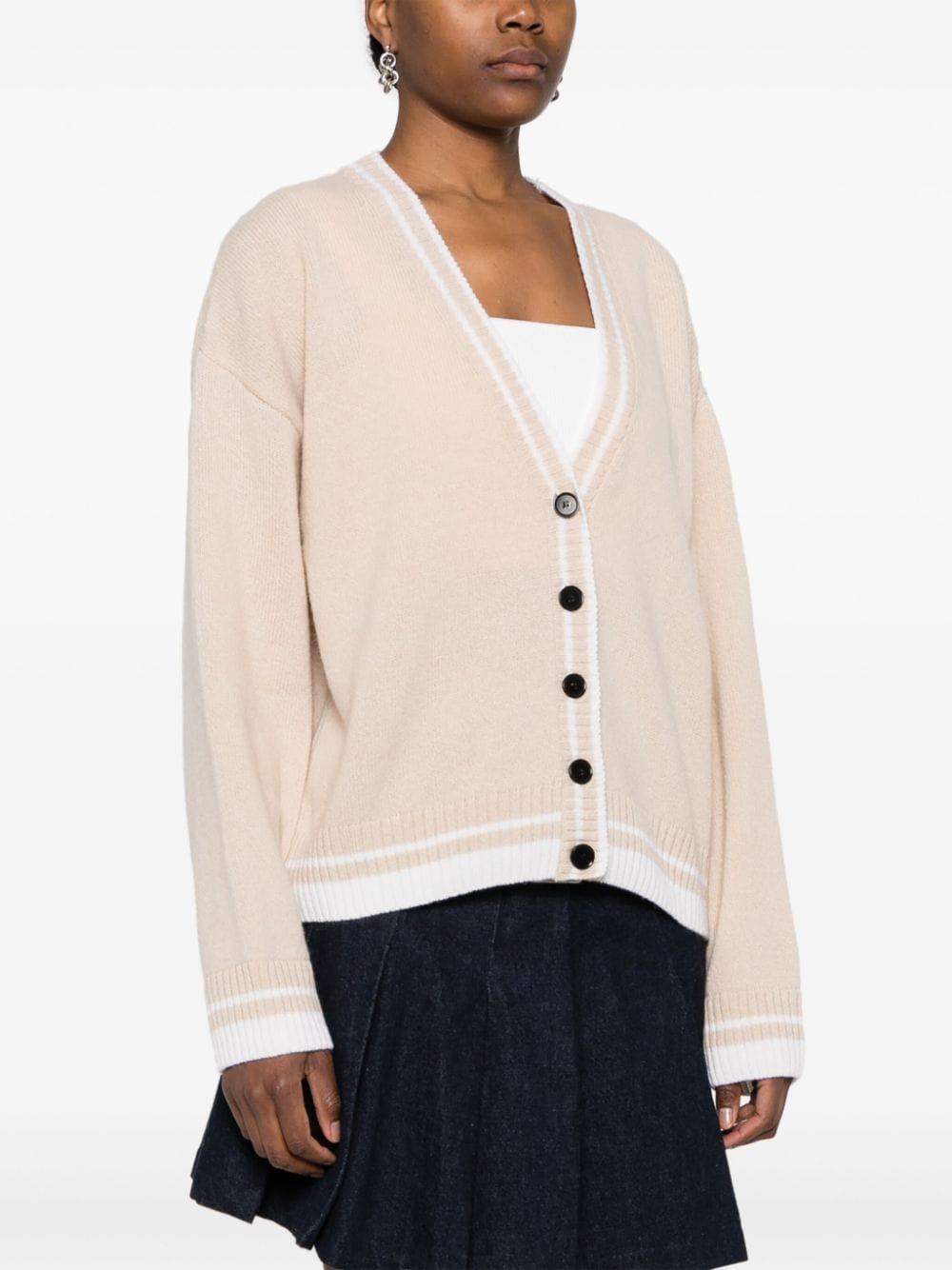 Shop Msgm Embroidered-logo Cardigan In Neutrals