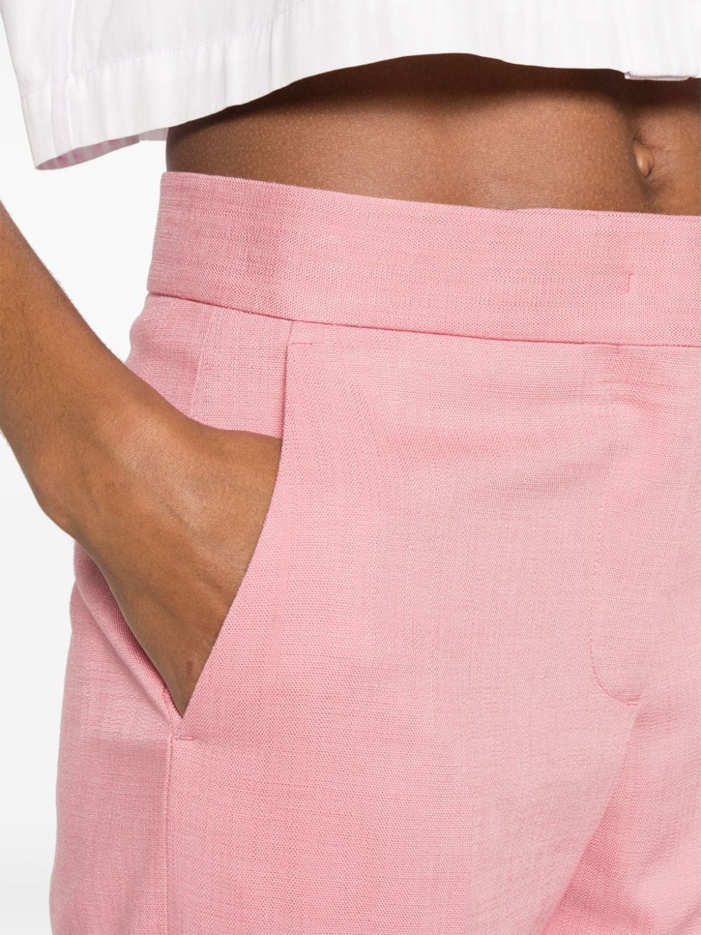 Shop Msgm Mid-rise Cropped Tailored Trousers In Pink