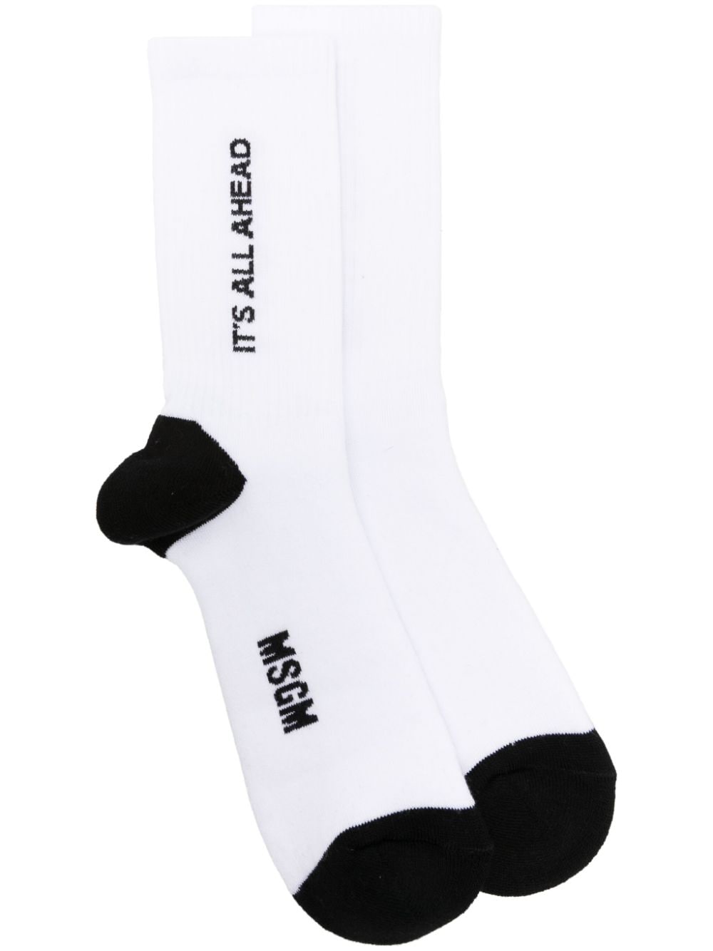 Msgm Intarsia-knit Logo Ankle Socks In White