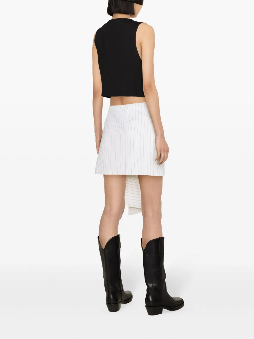 Shop Msgm Bow-detail Pinstriped Miniskirt In White