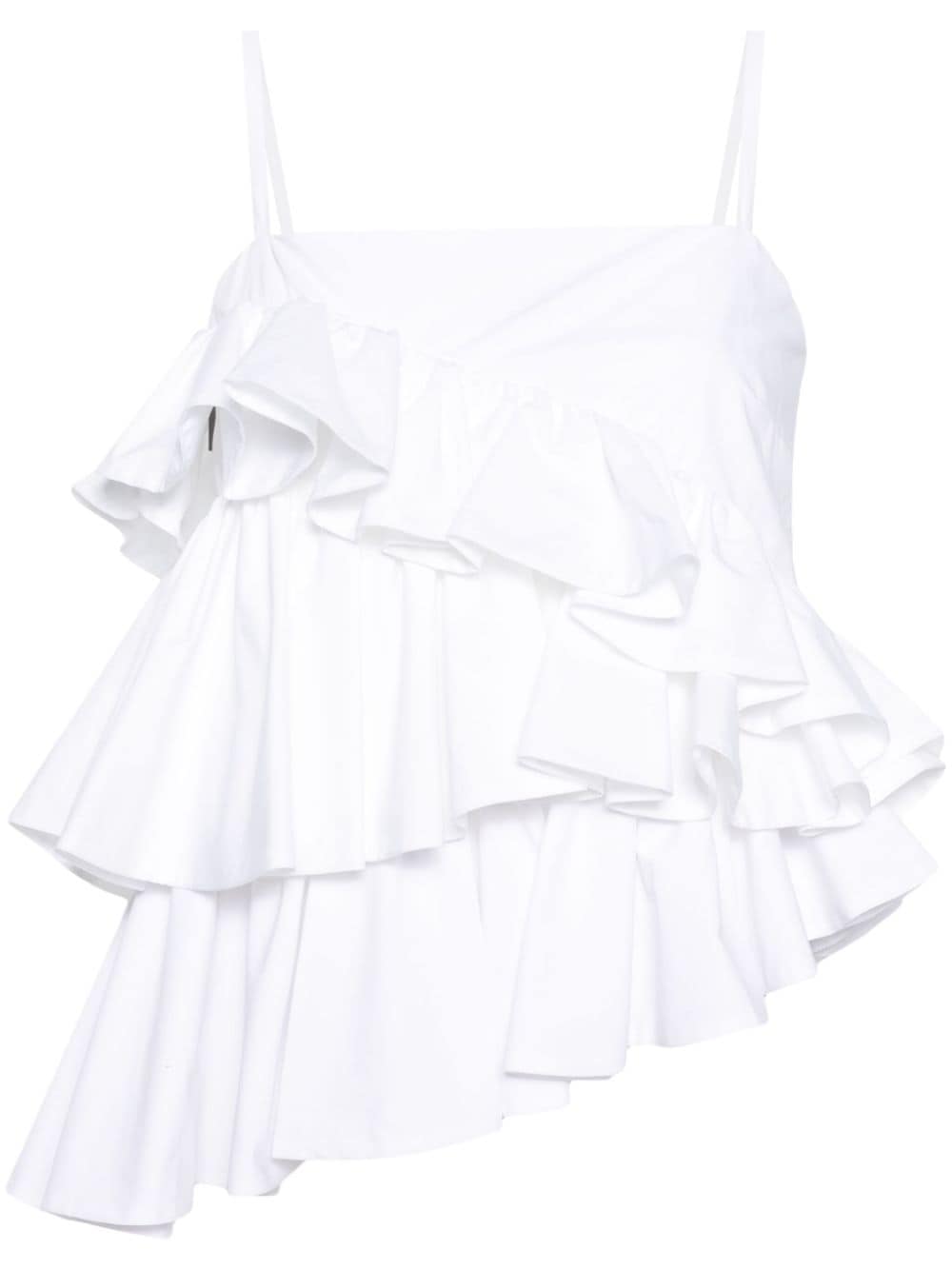 Msgm Asymmetric Ruffled Top In White